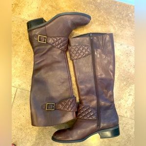 Ralph Lauren Brown Leather Riding Boots w/ Zip/Quilted Strap & Buckle Size 9